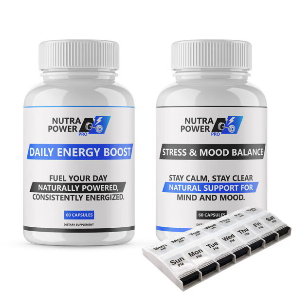 Nutra Power Pro Daily Energy Boost x2 + Stress & Mood Balance x1 + Daily Supplement Holder